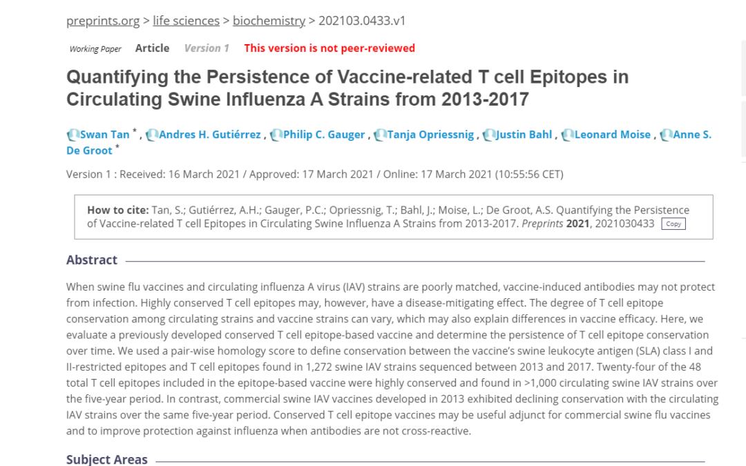 Quantifying the Persistence of Vaccine-related T cell Epitopes in Circulating Swine Influenza A Strains from 2013-2017