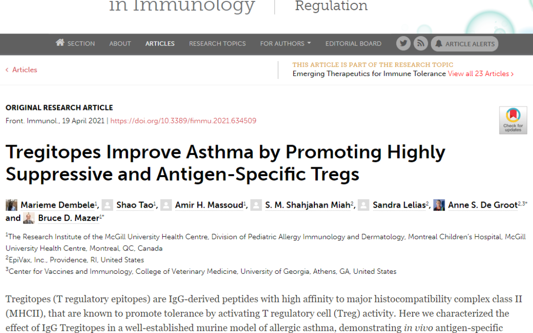 Tregitopes Improve Asthma by Promoting Highly Suppressive and Antigen-Specific Tregs