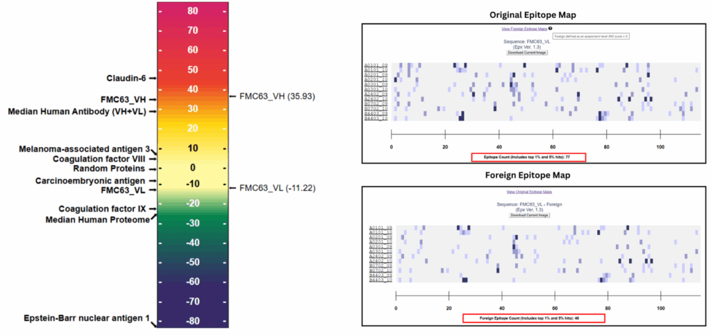 In silico immunogenicity assessment scale for benchmarking and epitope maps