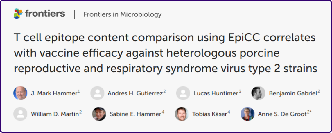 T cell epitope content comparison using EPiCC correlates with vaccine efficacy against heterologous porcine reproductive and respiratory syndrome virus type 2 strains. 